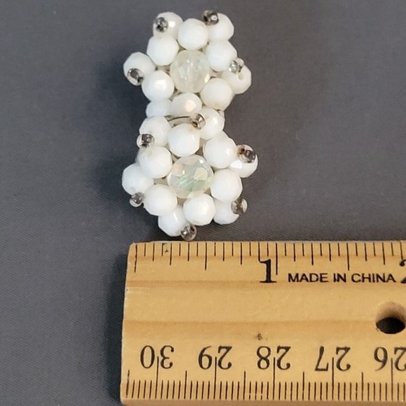 Womens White Beads AB Aurora Borealis Fashion Necklace Earrings Set Germany Made - Picture 9 of 11